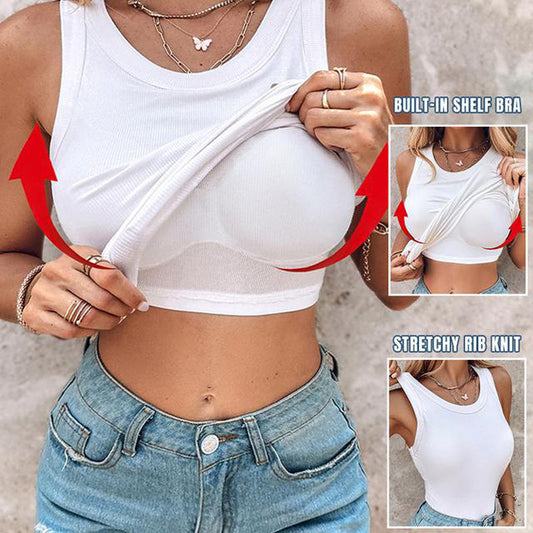 💖LAST DAY SPECIAL PRICE: £9.99!!💖Ribbed Stretchy Tank Top with Shelf Bra