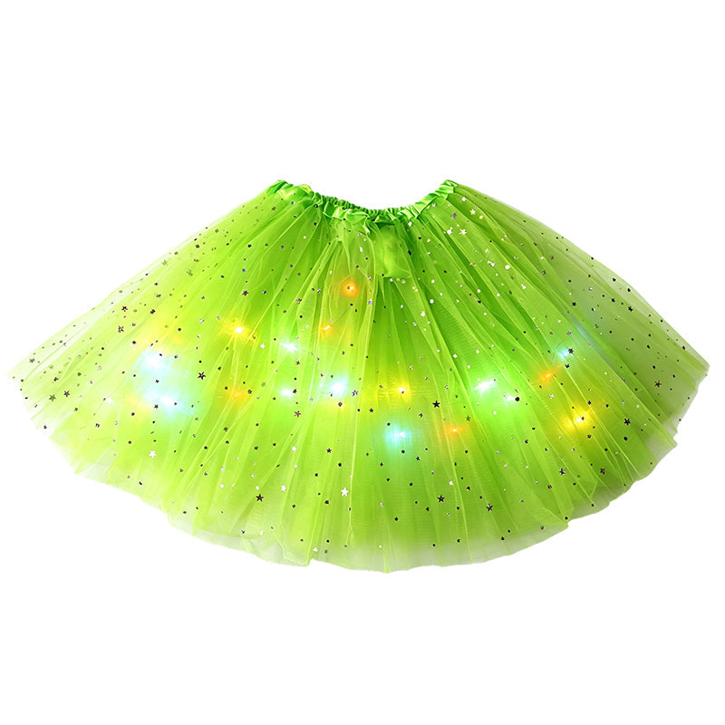 🌟Letzter Tag: 50 % RABATT!🎁✨Leuchtender LED-Pailletten-Tutu-Rock, Sternen-Mesh-Prinzessinnenrock für Mädchen und Erwachsene