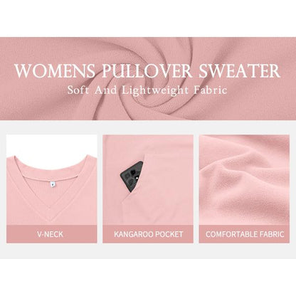 💖Herbst-Sale 2026: 70 % Rabatt✨🍂 Damen-Sweatshirt ohne Kapuze mit V-Ausschnitt, Kängurutasche und langen Ärmeln, locker geschnitten im lässigen Stil