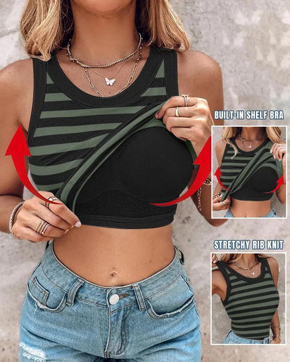💖LETZTER TAG SONDERPREIS: 9,99 £!!💖Geripptes Stretch-Tanktop mit integriertem BH