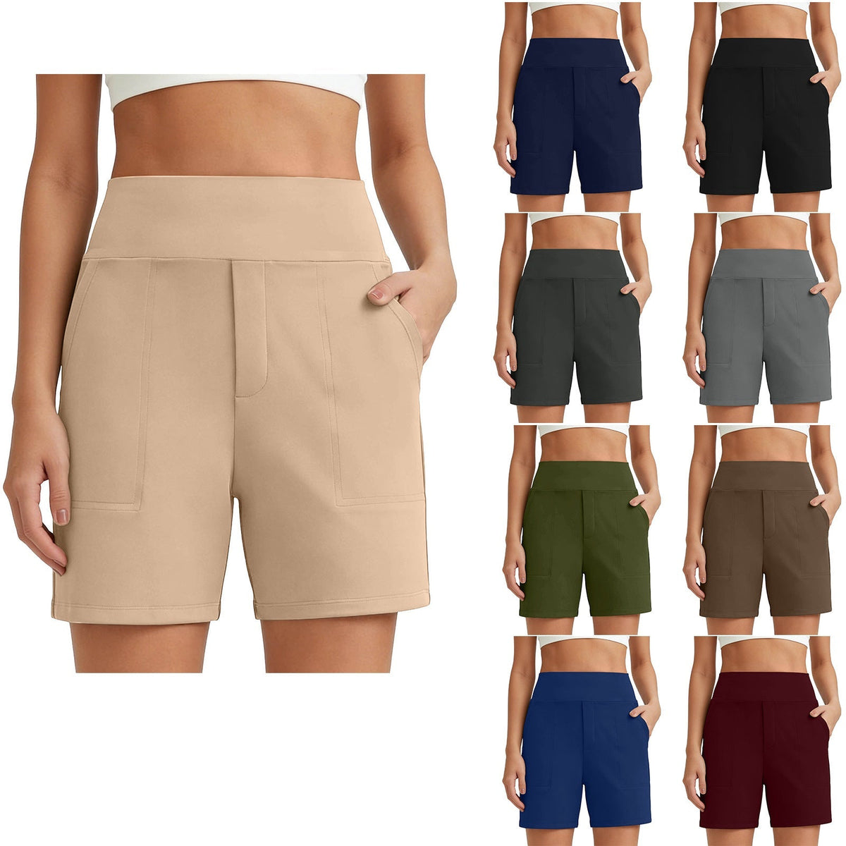 ⏳HOT SALE 70% RABATT🔥 Damen Bermuda-Shorts mit hoher Taille und Taschen 🎯 | Laufen Yoga Freizeit Sportbekleidung 😎 | 2 kaufen = KOSTENLOSER Versand – Lager in UK! 🇬🇧