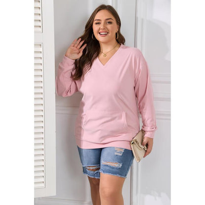 💖Herbst-Sale 2026: 70 % Rabatt✨🍂 Damen-Sweatshirt ohne Kapuze mit V-Ausschnitt, Kängurutasche und langen Ärmeln, locker geschnitten im lässigen Stil