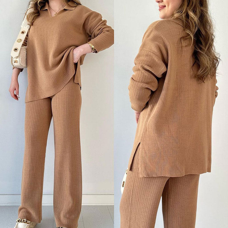 🍂Limited-Time 50% OFF🍂V-Neck Casual Slit Knitted Two-Piece Set ✈️ Free Shipping