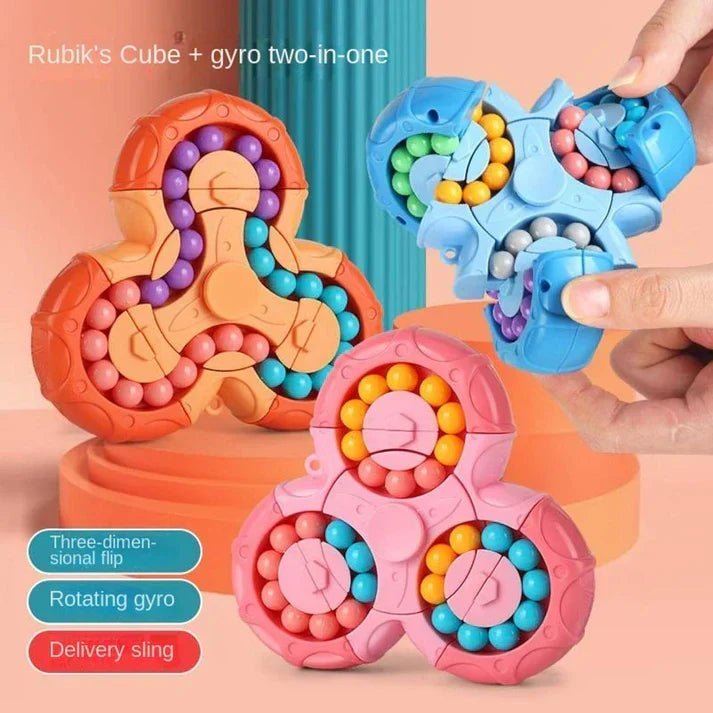 💥Extrem beliebtes Spielzeug💥Fidget Spinner + sechsseitiger rotierender Würfel 2-in-1, magisches Bohnen-Lernspielzeug
