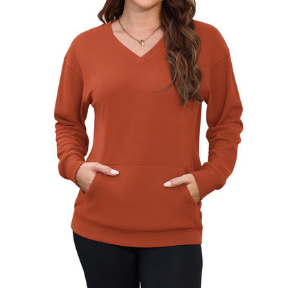 💖Herbst-Sale 2026: 70 % Rabatt✨🍂 Damen-Sweatshirt ohne Kapuze mit V-Ausschnitt, Kängurutasche und langen Ärmeln, locker geschnitten im lässigen Stil