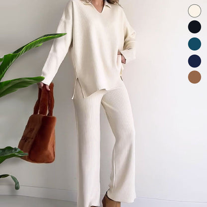 🍂Limited-Time 50% OFF🍂V-Neck Casual Slit Knitted Two-Piece Set ✈️ Free Shipping