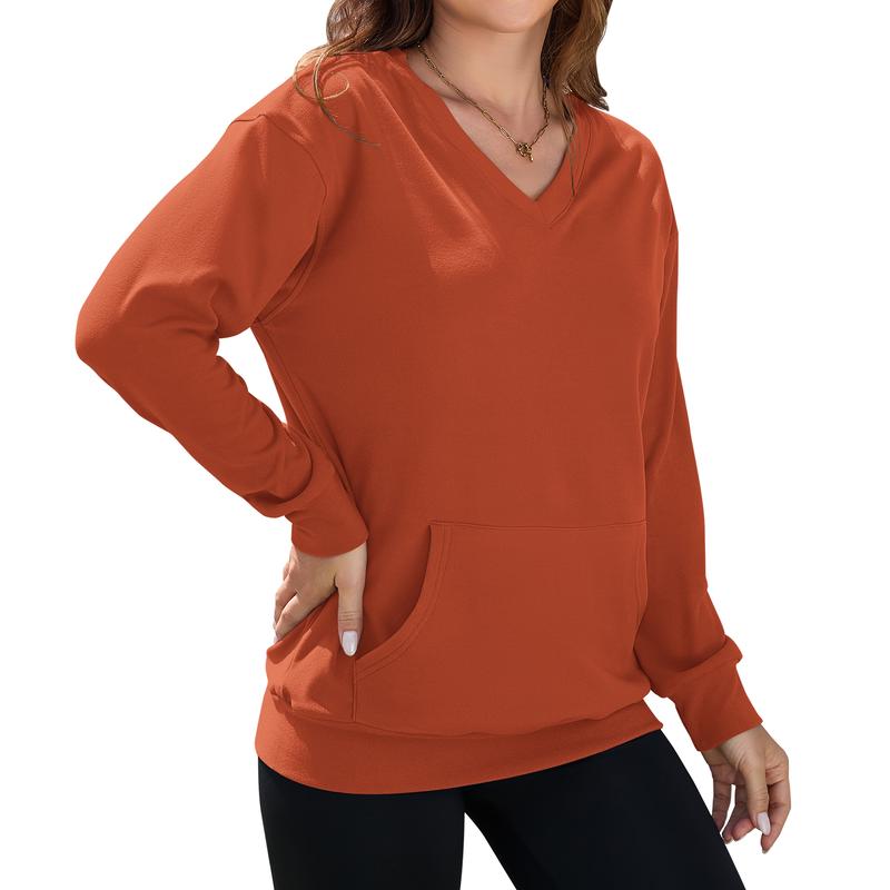 💖Herbst-Sale 2026: 70 % Rabatt✨🍂 Damen-Sweatshirt ohne Kapuze mit V-Ausschnitt, Kängurutasche und langen Ärmeln, locker geschnitten im lässigen Stil