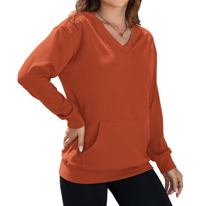 💖Herbst-Sale 2026: 70 % Rabatt✨🍂 Damen-Sweatshirt ohne Kapuze mit V-Ausschnitt, Kängurutasche und langen Ärmeln, locker geschnitten im lässigen Stil