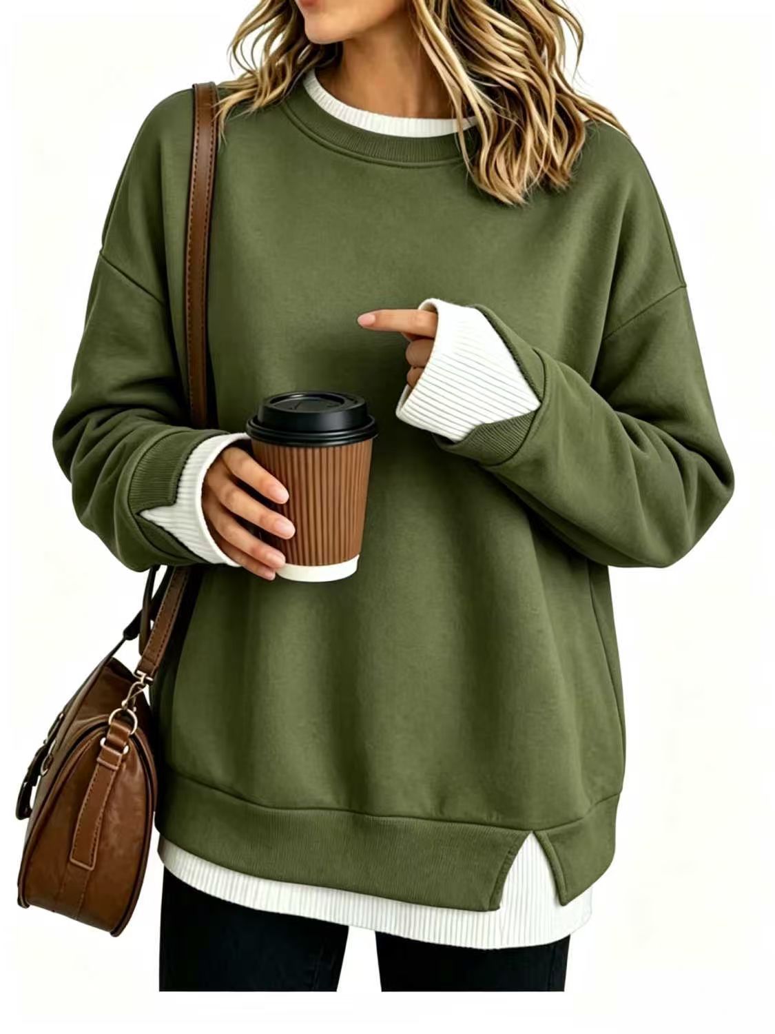 🥰Herbstangebot: 50 % RABATT!💛Damen-Sweatshirt in lockerem Zweiteiler-Look aus Kunstmaterial