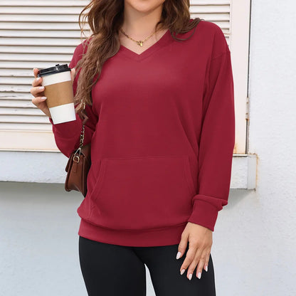 💖Herbst-Sale 2026: 70 % Rabatt✨🍂 Damen-Sweatshirt ohne Kapuze mit V-Ausschnitt, Kängurutasche und langen Ärmeln, locker geschnitten im lässigen Stil