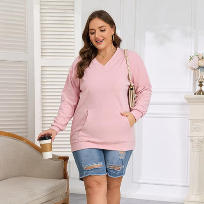 💖Herbst-Sale 2026: 70 % Rabatt✨🍂 Damen-Sweatshirt ohne Kapuze mit V-Ausschnitt, Kängurutasche und langen Ärmeln, locker geschnitten im lässigen Stil