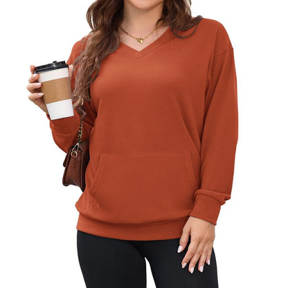 💖Herbst-Sale 2026: 70 % Rabatt✨🍂 Damen-Sweatshirt ohne Kapuze mit V-Ausschnitt, Kängurutasche und langen Ärmeln, locker geschnitten im lässigen Stil