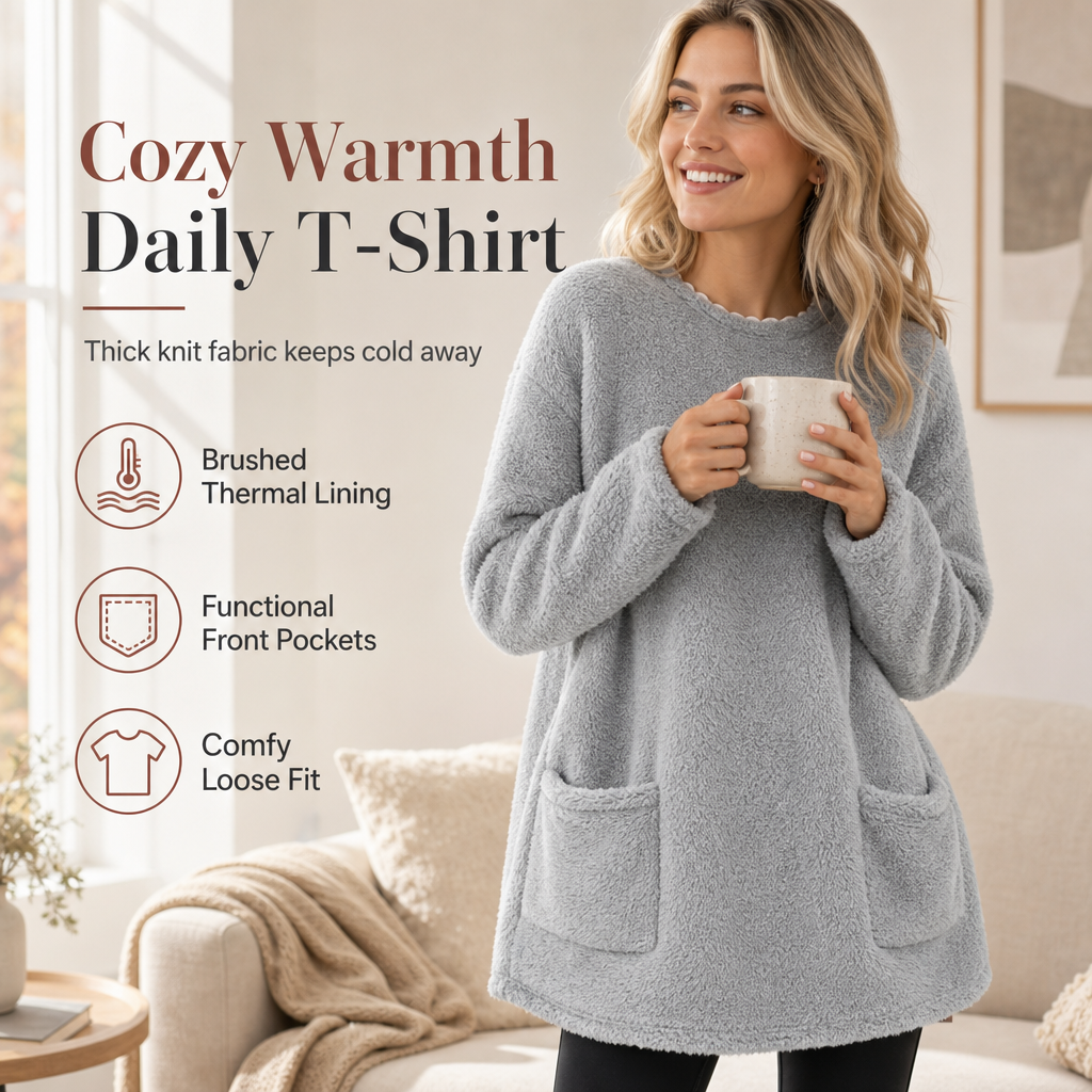 🍂50% RABATT☁️Warmer Damen-Langarmshirt mit Rundhalsausschnitt